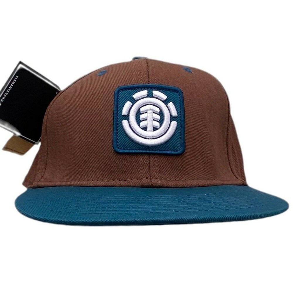 Element Brand Hat Snapback Cap Brown Teal Blue Logo Skater Flat Brim Size S/M